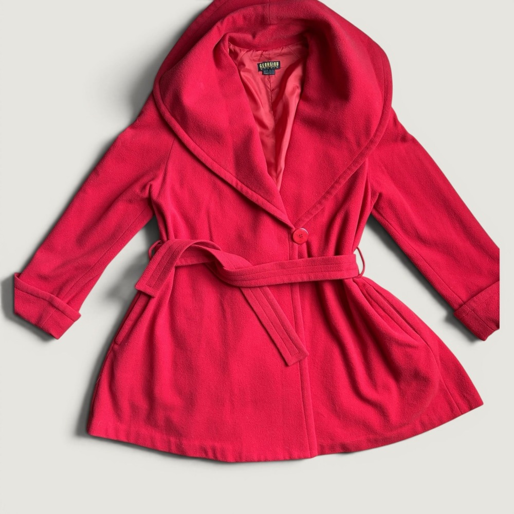 VTG 80s Womens Sz 4 Georgiou Studio Wool Cashmere Blend Peacoat Red Quiet Luxury